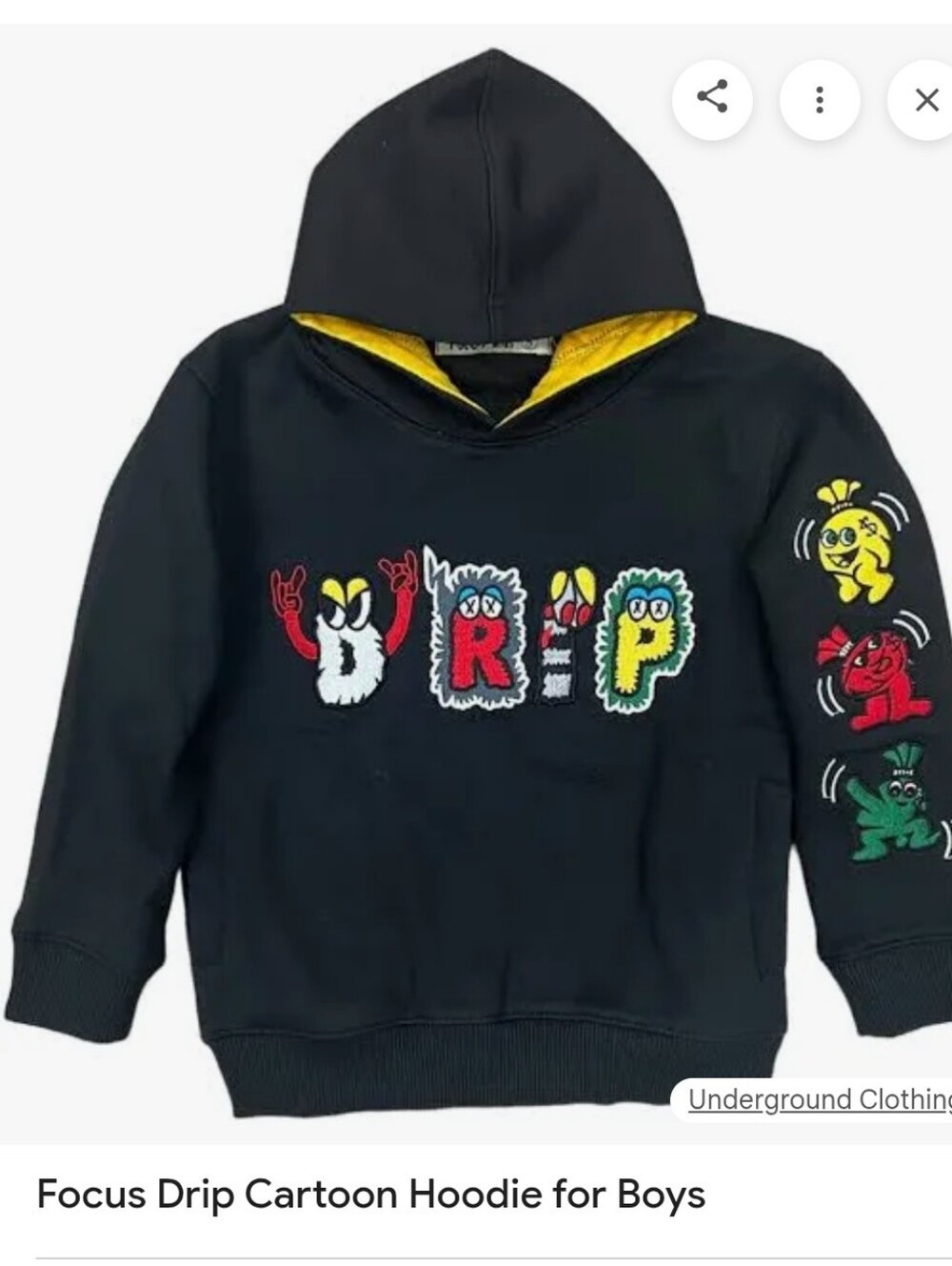 Focus Drip Cartoon Hoodie Boys Size 16